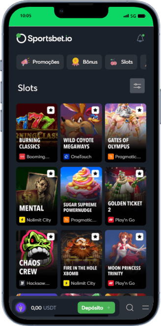 Página de jogos na Sportsbet.io, sessão de Slot Games