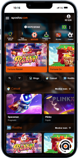 Página de cassino da plataforma Apostou.com