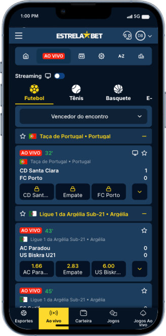 Tela inicial de apostas esportivas na Estrela Bet
