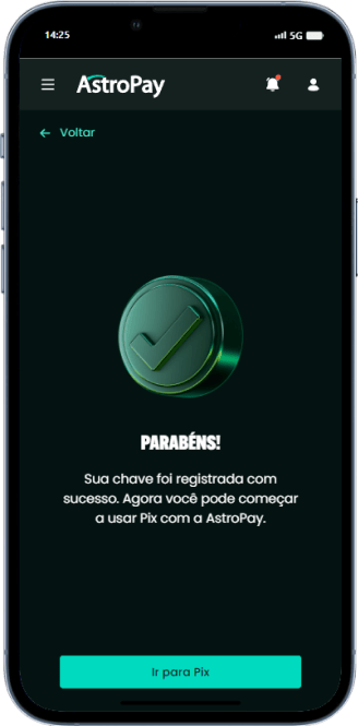Astropay: tela de confirmação de criação de chave-pix