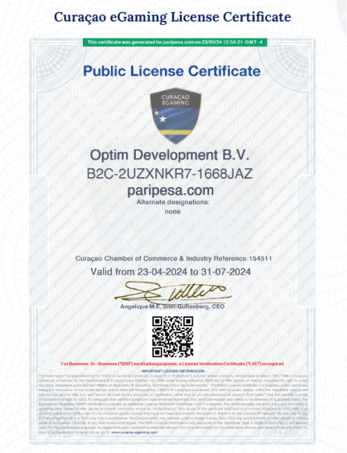 Certificado público de licença da PariPesa