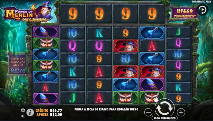 Screenshot do jogo da Pragmatic Play Power of Merlin Megaways