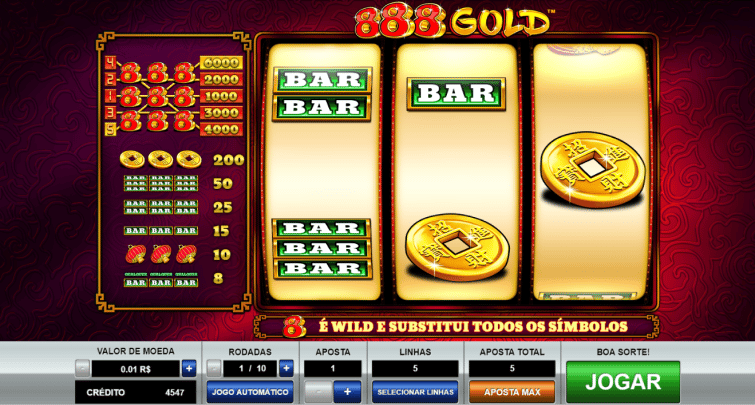 Tela do slot 888 Gold, uma produção da Pragmatic Play