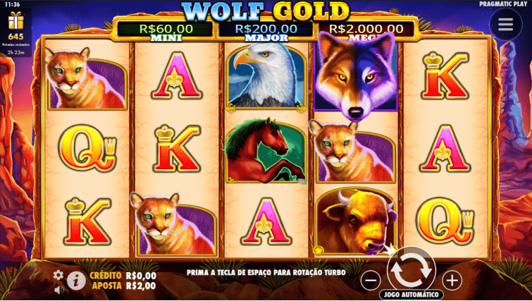 Screenshot do slot Wolf Gold, que rendeu a Pragmatic Play o prêmio de melhor slot de 2018