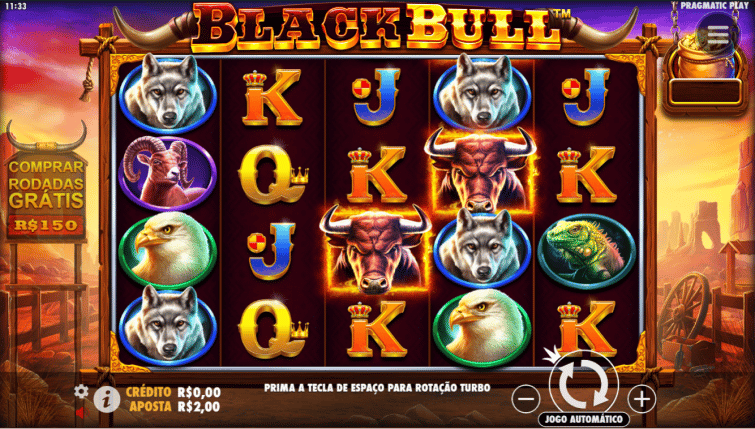 Exemplo do slot Black Bull, caça-níquel com temática inspirada no velho oeste americano