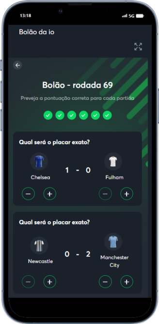 Tela de aposta na promoção Bolão da io na Sportsbet.io