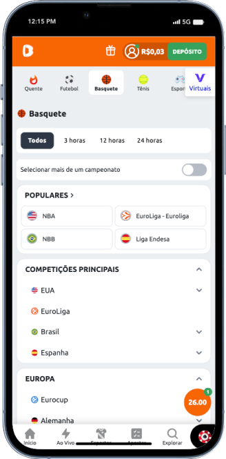 Menu apostas esportivas na Betano