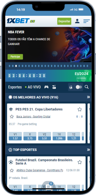 Exemplo do menu da 1xBet, uma casa de apostas que aceita Pay4Fun