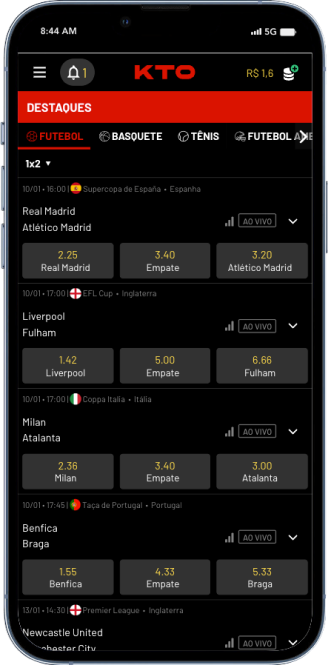 Exemplo de apostas esportivas na KTO