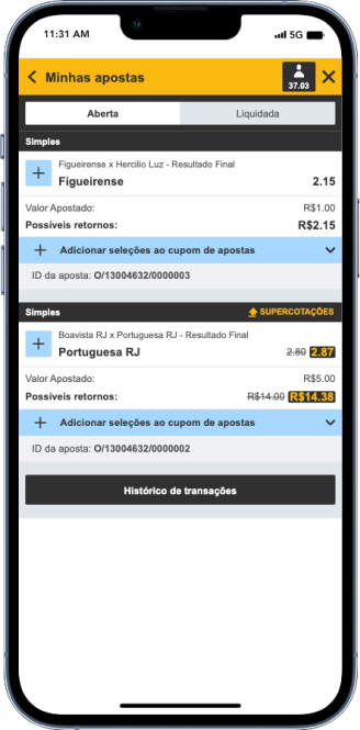 Exemplo promoção super Odds da Betfair