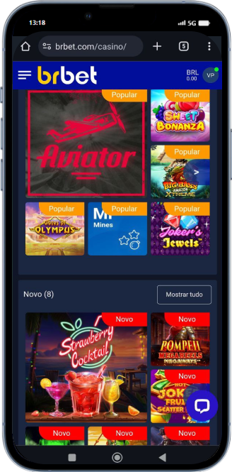 Tela de menu de cassino da BrBet