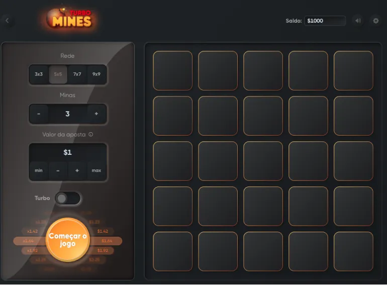 Turbo Mines é um dos jogos de bomba disponíveis na KTO