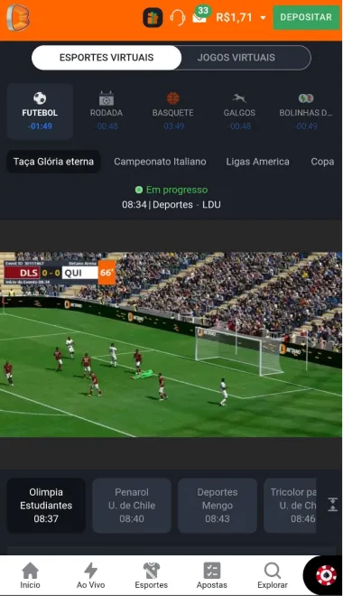 Futebol virtual ao vivo na Betano