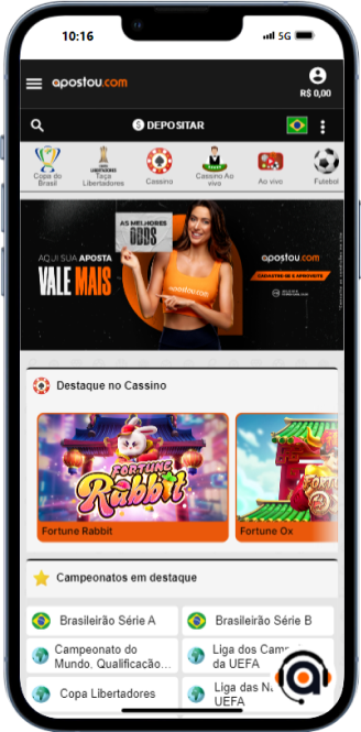 Menu do site Apostou.com