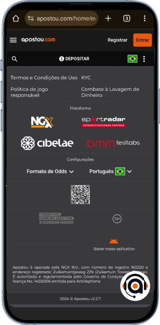 Símbolo do android no site Apostou.com