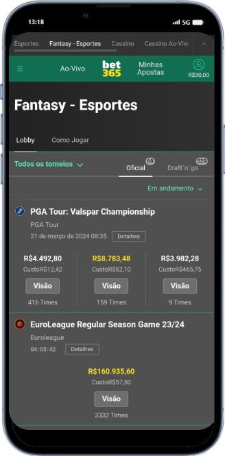 Captura de tela do recurso Fantasy Bet365