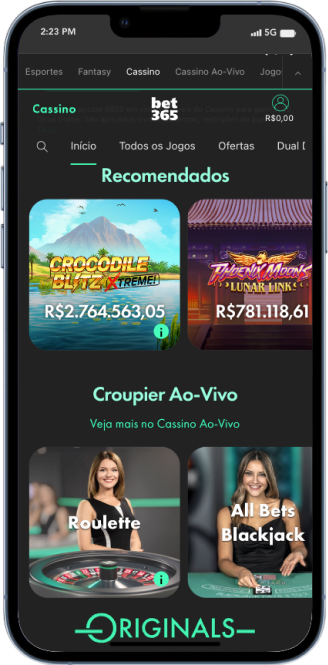 Bet365 screenshot da home de cassino