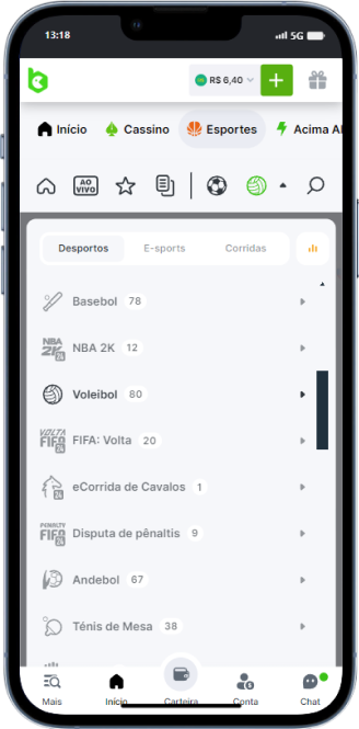 Tela de apostas esportivas na plataforma BC Game