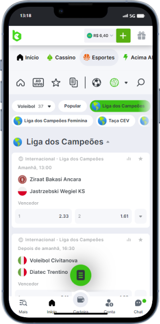 Selecionando a modalidade esportiva para apostas na BC Game