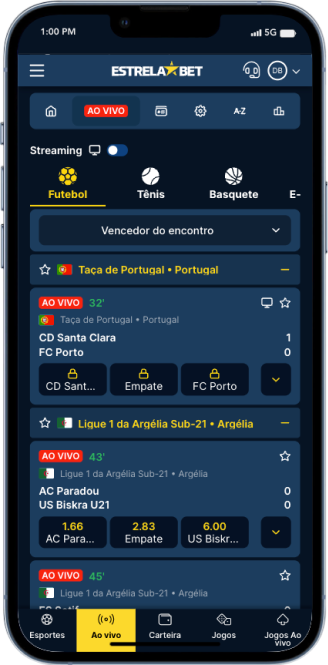 Tela inicial de apostas esportivas na Estrela Bet