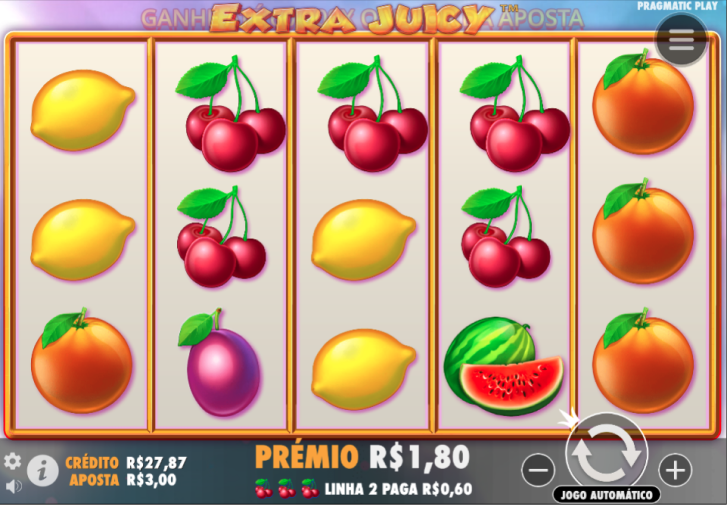 Screenshot do slot Extra Juicy, da Pragmatic Play