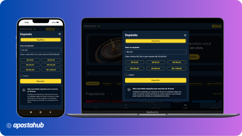 Exemplo de página de depósito da Estrela Bet