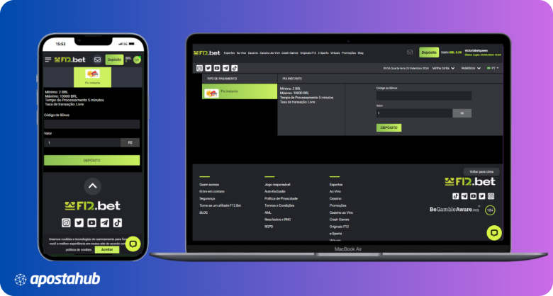 Telas de depósito da F12 Bet