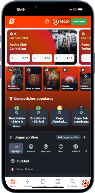 Menu da Betano, primeiro passo para apostar em futebol virtual