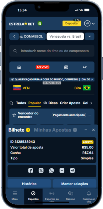 A imagem mostra um exemplo de uma aposta de 5 reais na Estrela Bet