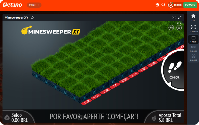 Exemplo de tela com o jogo Minesweeper XY