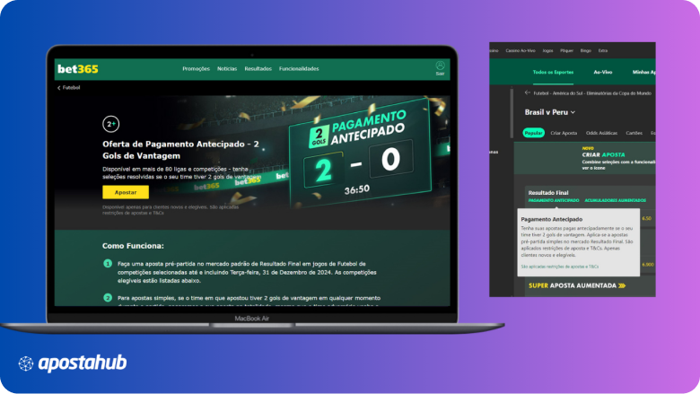 Exemplo de uma aposta com pagamento antecipado no site de apostas Bet365