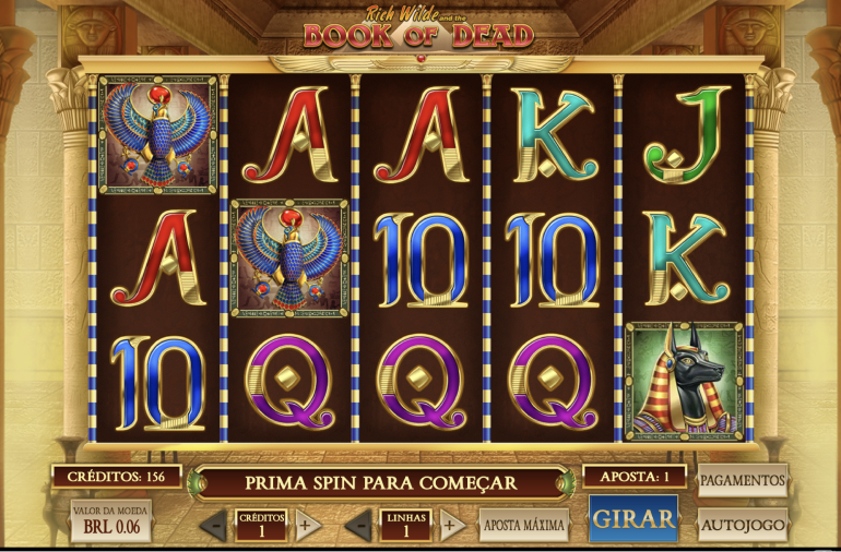 A imagem trata-se do slot Book of Dead, de temática egípcia. 