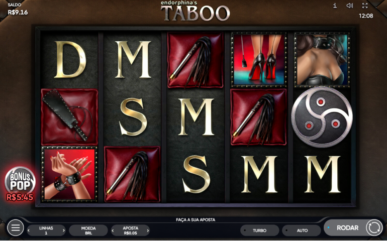 A imagem mostra o slot Taboo, da produtora Endorphina