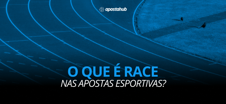 A imagem trata-se de uma pista de corrida em um fundo azul com o texto "o que é race nas apostas esportivas" também em azul.