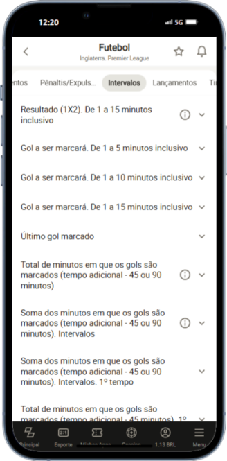 A imagem apresenta as apostas disponíveis no mercado de intervalo da Parimatch
