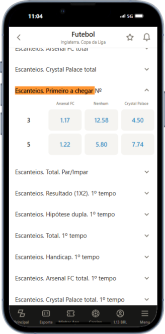 A imagem mostra a tela de apostas esportivas na Parimatch.