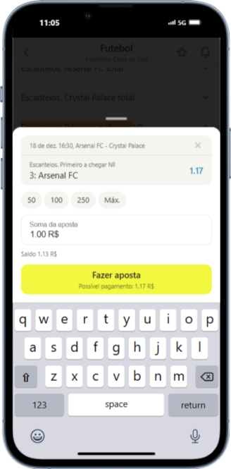 Exemplo de uma aposta no mercado race para corrida de escanteios na plataforma Parimatch.