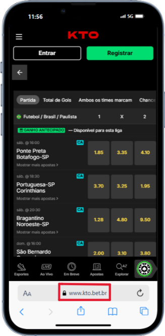 print da tela de um celular no site da kto, uma das casas de apostas legalizadas no brasil